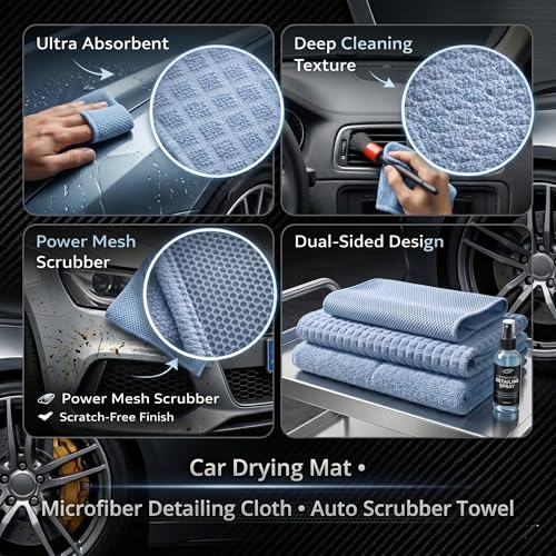 Image of Cutting EDGE 220 GSM Car & Bike Cleaning Combo Set of 3, Microfiber Cloth, Scrub Cloth & Drying Mat, Absorbent, Lint Free & Scratch Free for Car Cleaning (Light Blue)