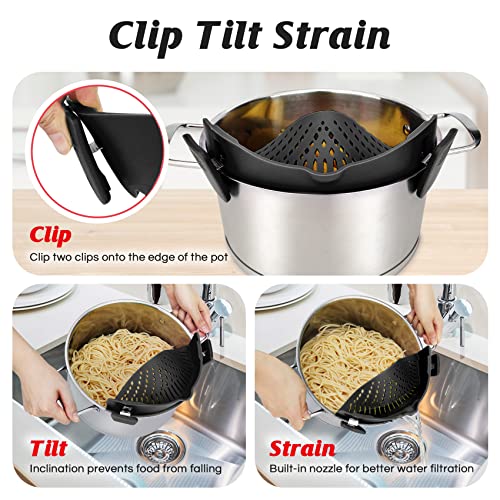 Pasta Strainer, Pot Strainer Clip On Silicone – Adjustable Clip On Strainer For Pots, Strainers And Colanders, Silicone Strainer, Food Strainer, Pasta Drainer, Colander (Black) By Stoto #TOP3