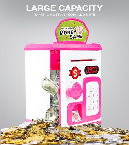 Image of Zest 4 Toyz Piggy Bank with Lock Code Money Saving Coin Bank Automatic Roll Money ATM Bank Birthday Return Gift for Kids(Pink)