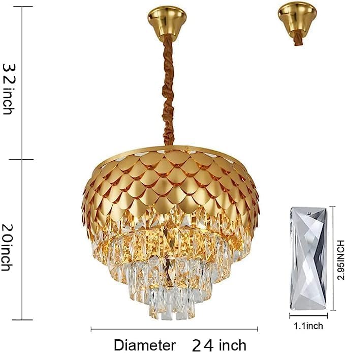 Image of Gold Crystal 600mm pineApple Chandelier Dining Room Chandelier Light fixtures Modern Chandeliers for Dining Room Small Pendant Light Fixture for Living Room Foyer Kitchen Island Entryway