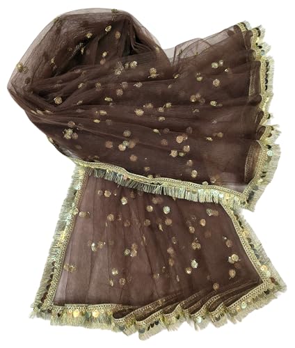 Image of Navti Creations Women's Lightweight Net Dupatta With Sequence Embroidery & Kiran Border (Length 2.25m)