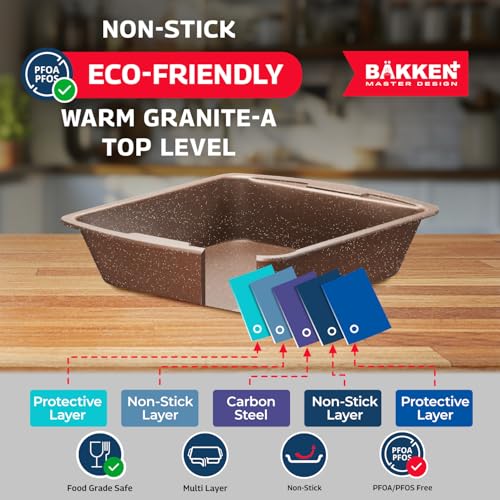 Bakken-Master-38-Piece-Granite-Cookware-and-Bakeware-Set–Nonstick-Granite-Coating-Pots-and-Pans-with-Detachable-Handles-and-Tempered-Glass-Lids-6-piece-Bakeware-set-12-piece-Mixing-BowlsBrown Bakken Master 38 Piece Granite Cookware and Bakeware Set–Nonstick Granite Coating Pots and Pans with Detachable Handles and Tempered Glass Lids 6 piece Bakeware set 12 piece Mixing BowlsBrown