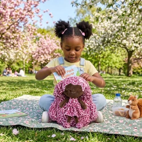 Image of Gloveleya Toddler Backpack Baby Girl Gifts Curly Hair Plush Doll Dress Backpack Kids Backpack Curly Hair Animal Edition - Pink Leopard 11''