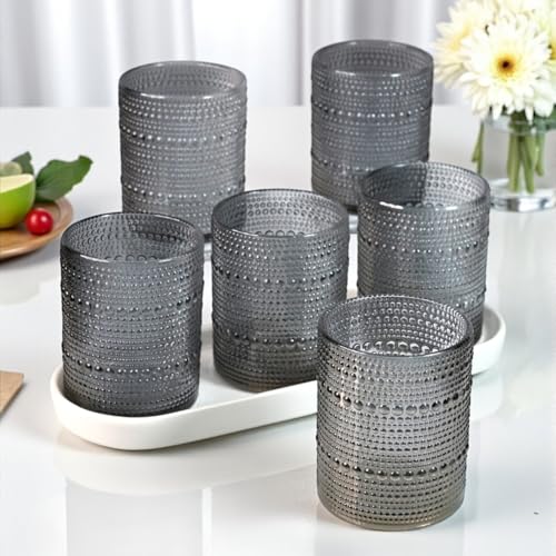 Image of Kookee Jupiter Vintage Hobnail Bubble Glass Old Fashioned Whiskey Glasses Set of 6 | Cocktail Tumblers for Scotch Bourbon | Textured Barware | 300ml (12225)