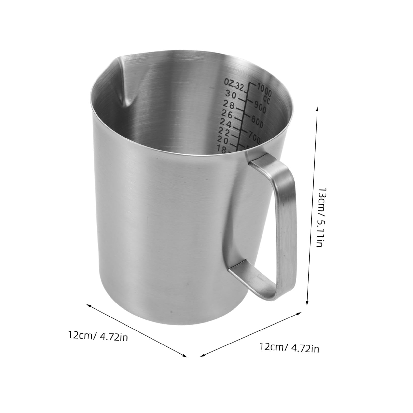 Jarra Medidora de Acero Inoxidable de 1000ml Asa y Vertedor Único para Espumar Leche y Preparar Latte-art Mediciones Precisas