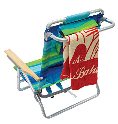 Tommy Bahama 2-Pack 5-Position Classic Lay Flat Backpack Beach Chair with Cooler and Cup Holder, Portable Folding Beach Chair for Tanning, Blue/Green - Image 4
