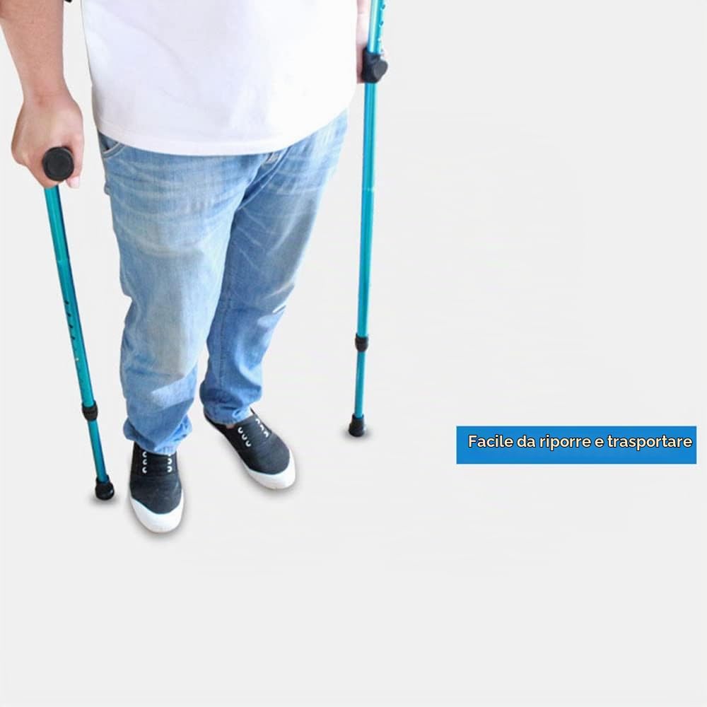 KADEUX Stampelle Ortopediche Pieghevole Stampelle Adulti, Stampella Regolabile Alluminio Leggero, Bastone da Passeggio Estensibile per Uomo Donna, Blu