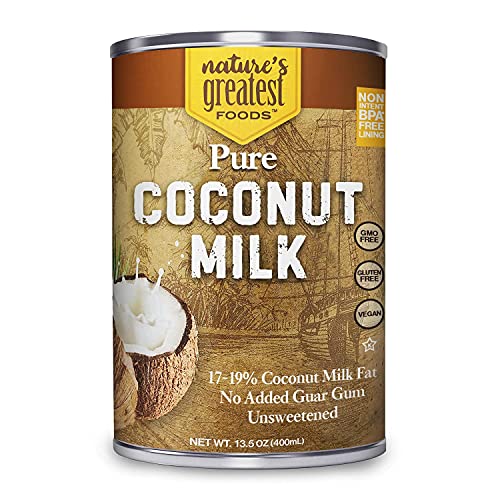 Pure Coconut Milk by Natureâ€™s Greatest Foods - 13.5 Oz - No Guar Gum, No Preservatives â€“ Gluten Free, Vegan, and Kosher - 17-19% Coconut Milk Fat, Unsweetened (6-Pack)