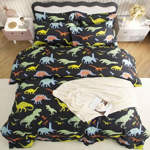 SDY 7PCS Dinosaur Comforter Set Twin Size Cute Printed Comforter Sets Bed in a Bag for Toddler,Girls Boys and Kids,Dino Bedding with 1Comforter, FlatSheet, FittedSheet and Pillowcases & Shams