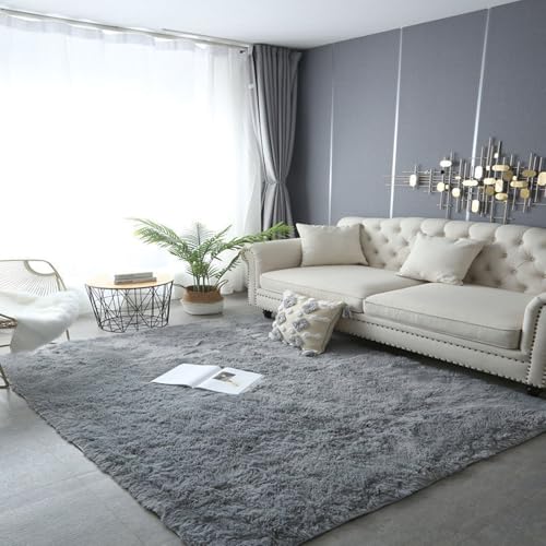 Tapis moelleux pour salon lavable 260x365 cm avec envers antidérapant gris - 2