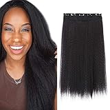 DOCUTE African American Yaki Clip In Hair Extensions One Pieces For Black Women, 20inch Thick Yaki kinky straight Hair Pieces 1 Pack With 5 Clips Black Kinky Curly Hairpieces (Straight Hair, YAKI -1B)