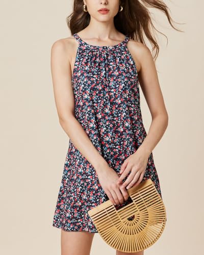 Image of ANYFITTING Summer Dress with Built in Bra Casual Beach Sundress Flowy Halter Mini Short Dresses for Women 2026