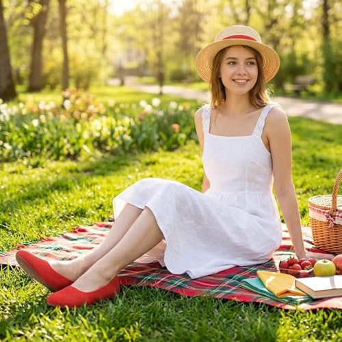 Image of Puxowe Women's Ballet Flats Breathable Knit Slip On Comfortable Round Toe Walking Shoes with Arch Support Insole for Work