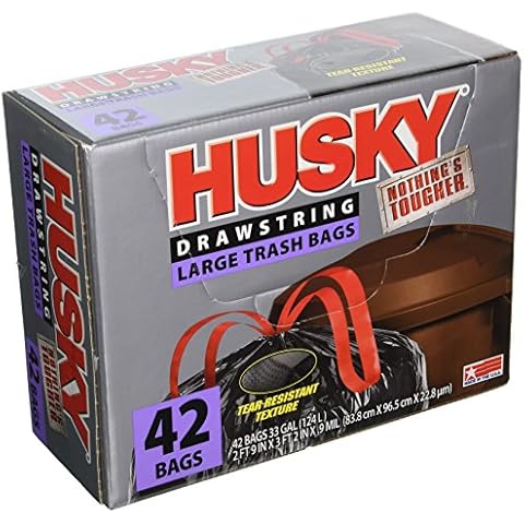 POLY AMERICA HK33DS042B Drawstring Black Garbage Bag , 42 Count 33 Gallon Cover