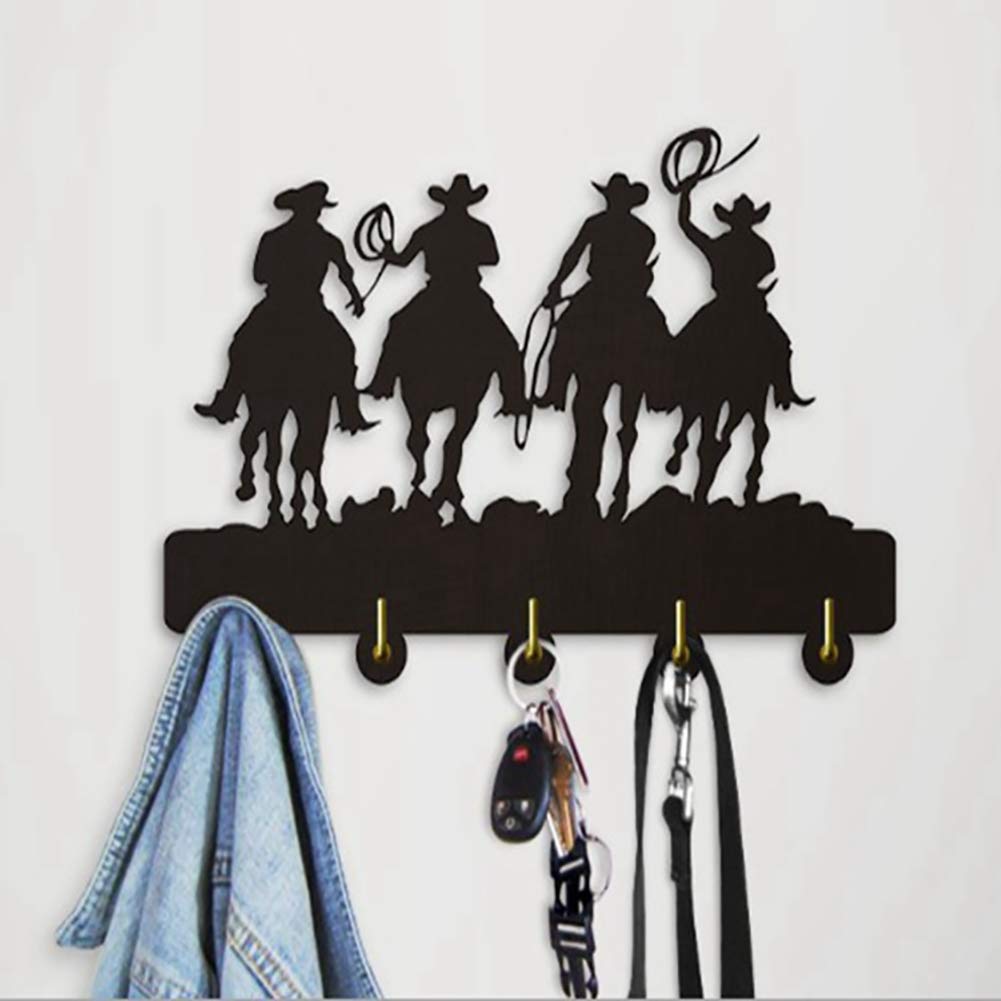 ChezMaxArt Wall Decoration Home Wall Holder with 5 Hooks Hallway Key Hooks Holder Wall Mount Horses Black