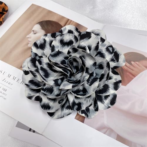 Image of Dainty Fabric Leopard Rose Flower Large Brooch Lapel Pins Handmade Big Flower Brooches Pin Classic for Women Wedding Party Dance Banquet Dress Suit Clothes Accessories Jewelry Gifts 190mm