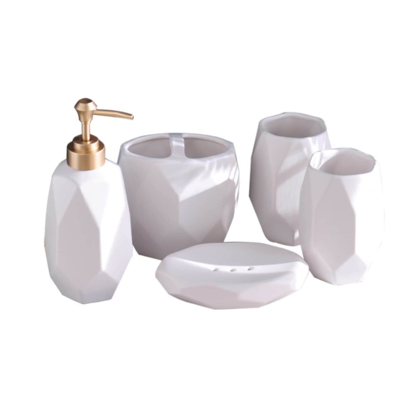 Zestaw Łazienkowy Zestaw Akcesoriów Łazienkowych 5 Sztuk Matowy Ceramiczny Wzór Diamentowy Do Kąpieli Kolekcja Ozdoba Mycia Wystrój Pojemniki(White)