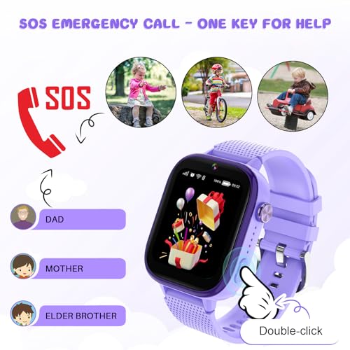 Image of OKYUK Kids Smart Watch Gift for Girls Age 5-12, 4G Kids Watch 47 Games, HD Touch Screen Two-Way Calling Feature, School Settings, SOS, Birthday Gift for Boys and Girls Ages 7 8 9 10 (Purple)