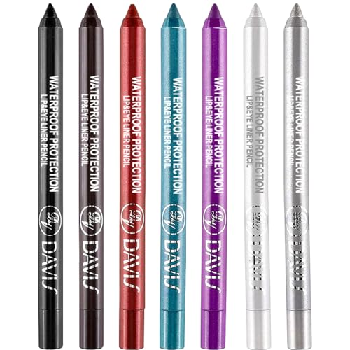 LemonSac 7 Colorful Eyeliner Pen Set, Eye Shadow Pencil, Pearl Eyeliner Kit Metallic Glitter Eye liner Pencil for Women Eye&Lip Liner Professional Eye Makeup Set Colorful Eye Color (7PCS A)