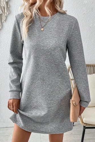 OCSTRADE Womens Sweatshirt Dresses Crewneck Long Sleeve Textured Shift Dresses Trendy Girls 2025 Fall Pullover Tops4