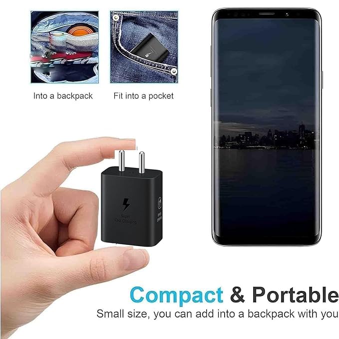 Image of Orignal 25W Type C Fast Charger for Samsung A15 A35 S21 FE S22 M33 M34 A54 | Super Fast Charging Adapter | Black