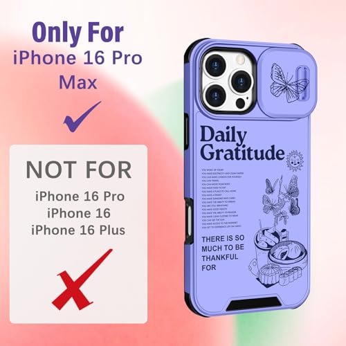 Image of Funermei for iPhone 16 Pro Max Case - Women Girls Cute Phone Cover Girly Pretty Aesthetic Quotes Unique Design with Camera Cover Funda for Apple for iPhone 16 Pro Max Purple Butterfly