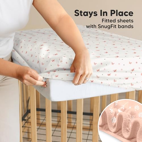 Image of 2-Pack Waterproof Crib Sheets for Boys, Girls, 52x28 Fitted (Butterflies) | Organic Cotton Baby Crib Sheets, Toddler Mattress Protector Cover, Washable, Soft & Durable Baby Bedding Essentials