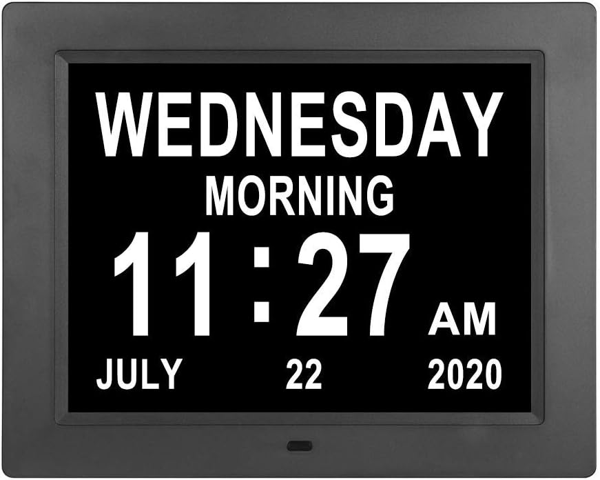 Extra Large Day Date Time Digital Day of Week Clock 8 Alarm Option for
