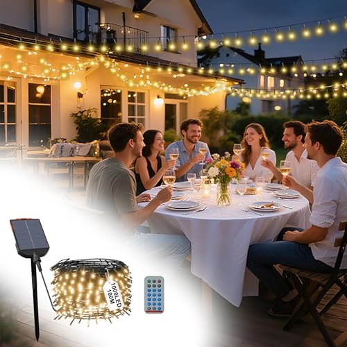 UISEBRT Solar Lichterkette Außen Weihnachten 100M 1000LED Warmweiß Solar Weihnachtsbeleuchtung Lichterketten Wetterfest mit 8 Modi & Timer für Weihnachten Ostern Halloween Garten Balkon Deko