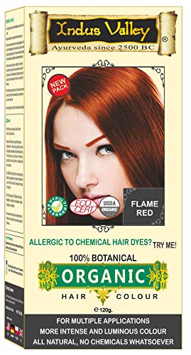 Flame Red Natural Hair Dye Color (NOT-For-Beard & Does Not Lighten Hair)) 100% Organic Chemical Free Botanical Herbal Powder for Initial Greys Pure No PPD, Ammonia or Peroxide by Indus Valley