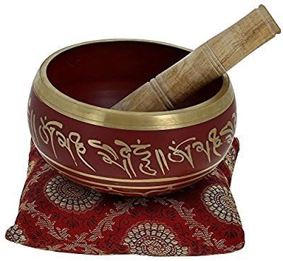 YouCan Medium Tibetan Singing Bowls Set Red With Cushion (Pillow) and Stick (Mallet) - Meditation Singing Bowl