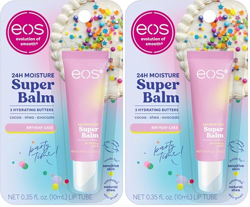 Image of eos 24H Moisture Super Balm - Birthday Cake, Lip Mask, Day or Night Lip Treatment, Made for Sensitive Skin, Nourishing, Shea Butter, 0.35 fl oz (Pack of 2)