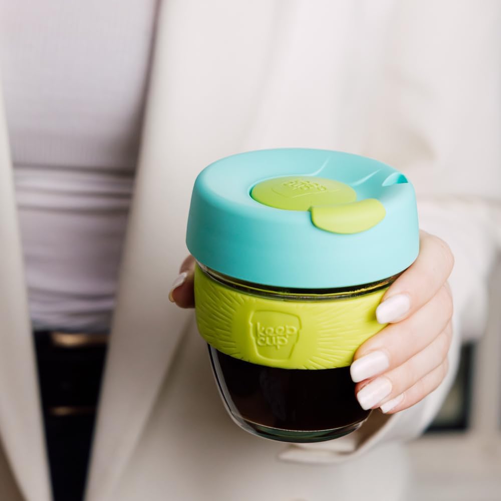 KeepCup Brew, Reusable Glass Tumbler with Spill-proof lid, Tall Coffee Cup 12oz/340ml - Matcha