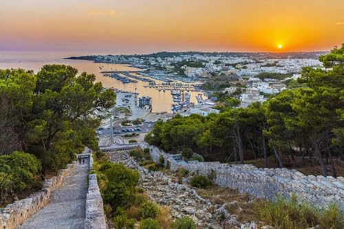 adrium Cuadro de madera de 80 x 50 cm: vista panorámica de la ciudad de Santa Maria di Leuca, Salento, Apulia. (150014292)