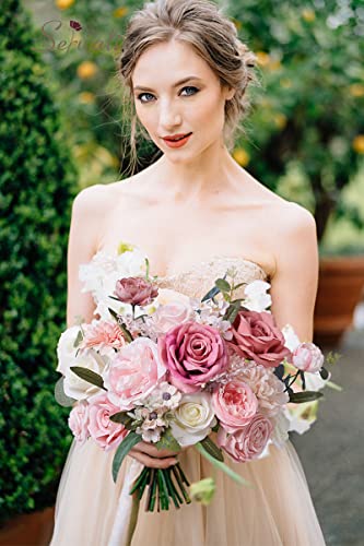 Serwalin Fake Flowers Artificial Pink Flowers Wedding Spring Roses Silk Flowers For Decoration Diy Craft Combo Cake Flowers Home Decor Boho Centerpieces Baby Shower Bridal Bouquet Valentine #TOP3