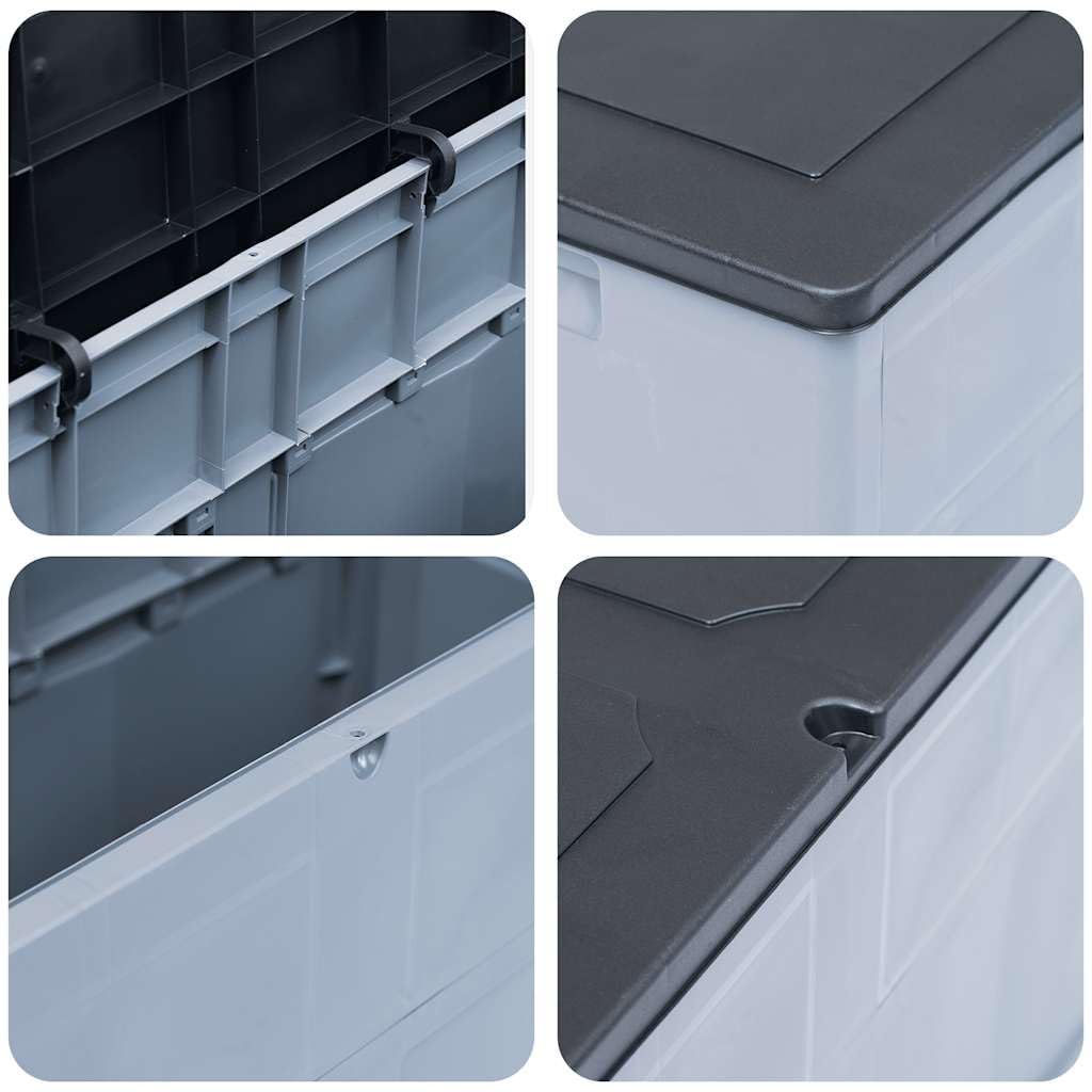 Générique Aufbewahrungsbox für den Garten, 320 Liter, grau schwarz, robuste Kunststoffbox für Kissen, Decken und Werkzeug, Innen- und Außenbereich, zeitloses Holzdesign