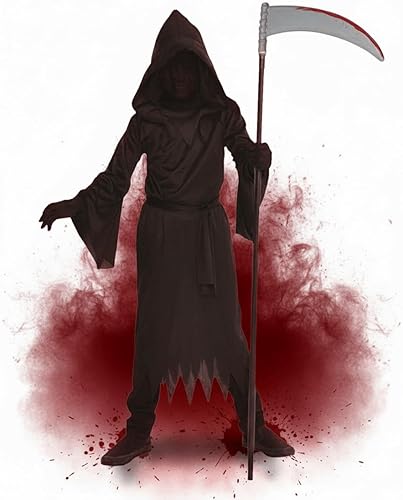 Disfraz de la parca para niños bata negra con capucha, fantasma fantasma fantasma de Halloween aterradora capa de la parca