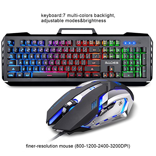 Gaming Keyboard and Mouse Combo,SADES Gaming Mouse and Keyboard,Wired Keyboard with Colorful Lights and Mouse with 4 Adjustable DPI for Gaming for PC/laptop/win7/win8/win10