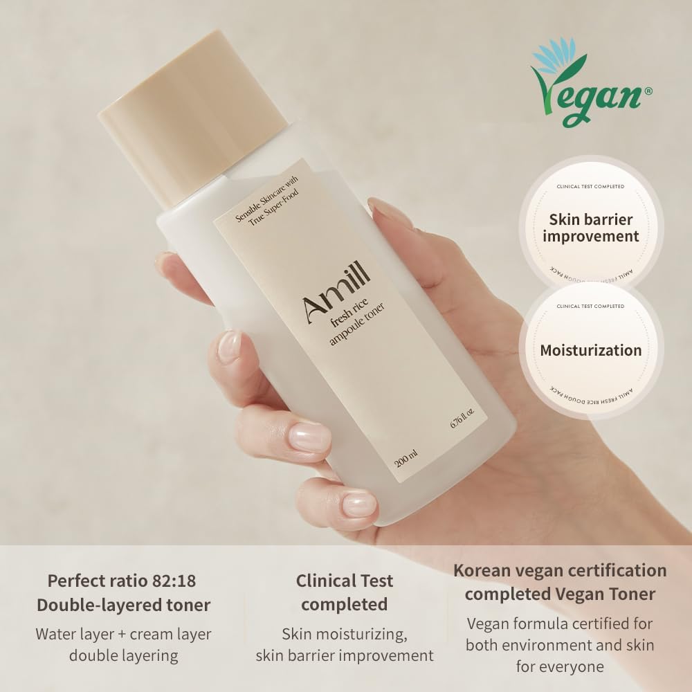 Amill Fresh Rice Ampoule Toner (200ml) - Hydrating & Soothing Vegan Face Toner - Image 3