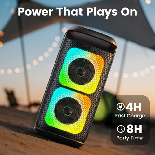 Image of Karaoke Machine with 2 Wireless Microphones, Portable Bluetooth Karaoke for Adults, Powerful Dual 8 inch Subwoofer Karaoke Boombox, LED Lights, 3D Sound, Support TV /USB /AUX /TF for Home Party