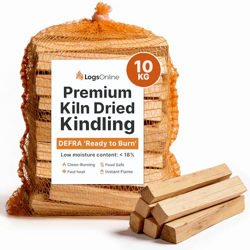 Logs Online (4 Net Bags) Kiln Dried Natural Kindling Wood. Perfect for Fire Pit, BBQ, Pizza Oven & Log Burner. Easy Lighting & Reduced Smoke. 2.5kg per Net Bag. Sustainably Sourced.