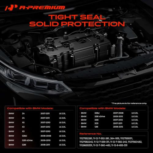 Image of A-Premium Engine Valve Cover Compatible with BMW 125i, 128i, 130i, 323i, 325i, 328i, 525i, 528i, 530i, X1, X3, X5, Z4, Replace# 11127552281 (Standard Type with PCV Hose)