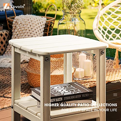 Lovoin Adirondack Table Outdoor Rectangular Side Table, Easy-Maintenance & Weather-Resistant Poly Lumber End Tables For Patio, Garden, Lawn, Indoor Outdoor Companion (Beige) #TOP6