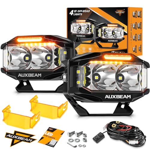 Auxbeam V-MAX Series LED Light Pod, 270° Side Shooter LED Offroad Lights with Amber DRL, 4 Inch Auxiliary Ditch Light for Truck ATV Jeep Ford