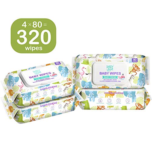 Baby Wipe - HAPPY BUM Wet Wipes for Baby, Baby Water Wipes, 4 Packs, 320 Count. - Thumbnail 2