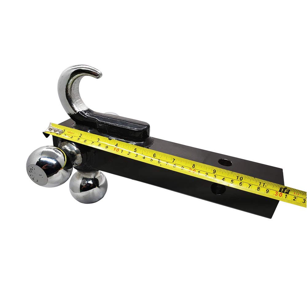 Heavy Duty Solid Shank Tri-Ball Hitch Mount with Hook Triple Ball Hitch Receiver with Hook Solid Shaft 2x2 Inch Solid Tube Trailer Hitch Receiver Triple Ball Hitch Extension with Hook