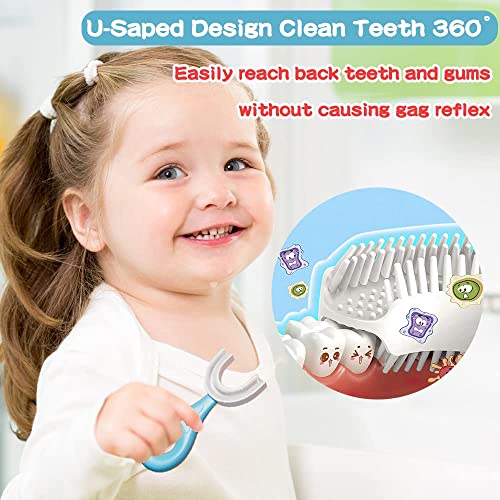 Image of UCRAVO Kids U-Shaped Toothbrush 360 Dental Cleaning for Toddlers 2+ Years - Soft Silicone Baby Training Toothbrush with Easy Grip Handle, Full Mouth Coverage, Gentle Gum Care (2 Pack,Multicolor)