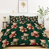 LLSZAHD Osito De Peluche Edredón 135 x 200cm Dibujos Animados Impresión Edredón 4 Estaciones Suave,Cálido y Transpirable Reversible con 2 Fundas Almohada (50x75cm)