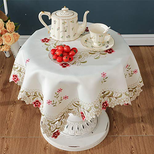 Damask Rose red Little Plum Embroidered Beige Tablecloth Square 32 inch Approx