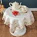 Damask rose red little plum embroidered beige tablecloth square 32 inch approx